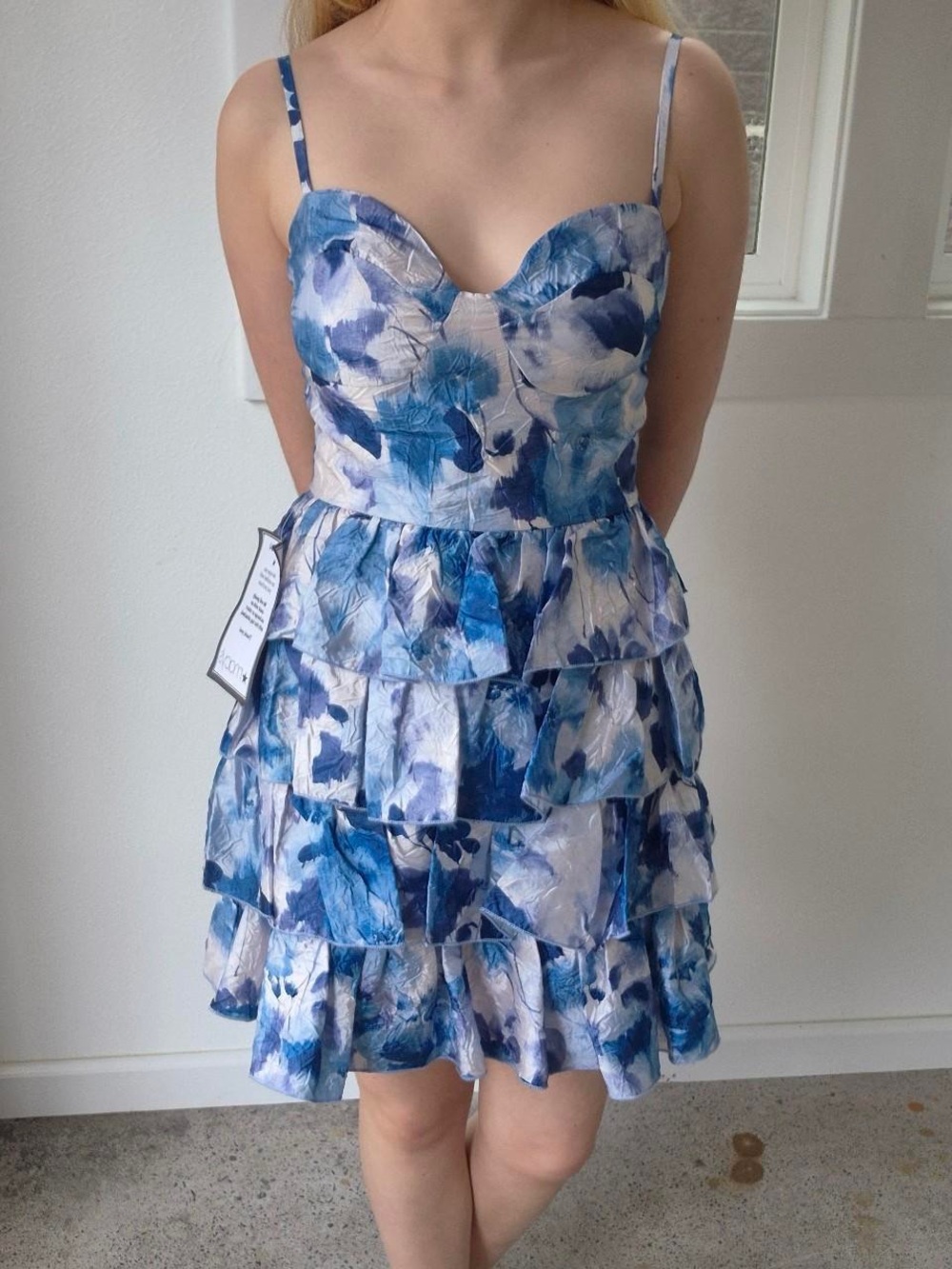 Speechless Blue and White Floral Tiered Mini Dress
